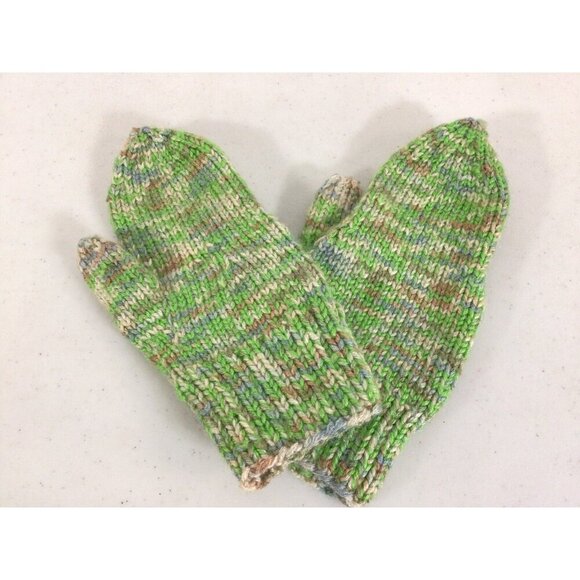 Handknit Green Wool Mittens Mens Medium - Picture 1 of 5